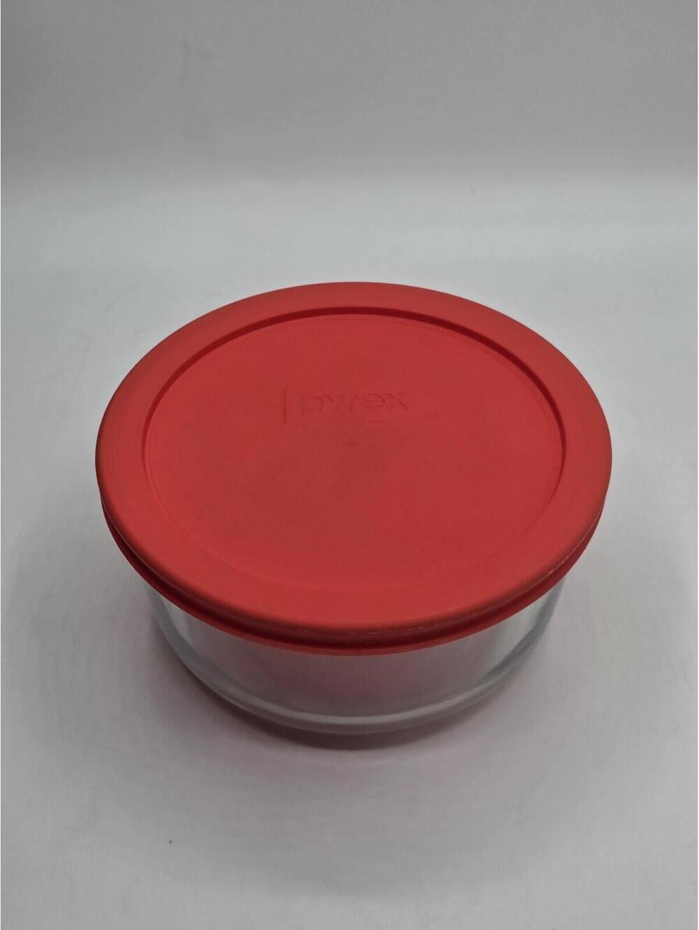 Pyrex 7201 4-Cup Round Glass Storage Bowl with Red Lid – Made in USA